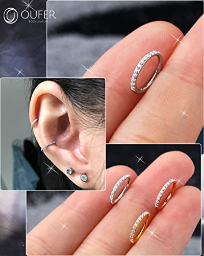 OUFER Nose Rings Surgical Steel Cartilage Earrings Tragus 316L Stainless Steel Helix Earrings Cartilage Earring 14G/16G/18G/20G Hinged Segment Rings Hoop - color: Silver