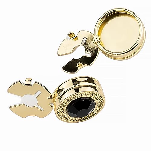 Mens Button Covers Tuxedo Shirt Cufflinks Alternative | Fake cufflinks and alternative fashion jewelry accessories for mens formal business dress shirts suits and groomsmen - color: H Golden black