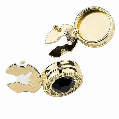 Mens Button Covers Tuxedo Shirt Cufflinks Alternative | Fake cufflinks and alternative fashion jewelry accessories for mens formal business dress shirts suits and groomsmen - color: H Golden black
