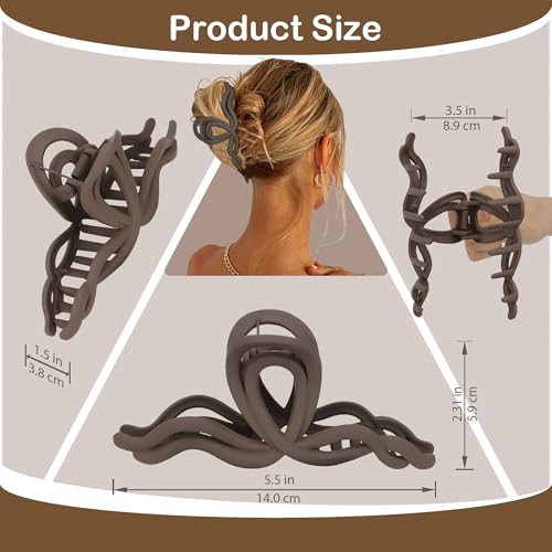 Large Wave Claw Clips for Thick Hair, 5-Pack 5.5“ Non-Slip Matte Hair Clips for Women, Big Hair Clips for Thick Hair (Earthy Neutrals) - color: Earthy Neutrals