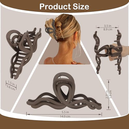 Large Wave Claw Clips for Thick Hair, 5-Pack 5.5“ Non-Slip Matte Hair Clips for Women, Big Hair Clips for Thick Hair (Ombré) - color: Ombré