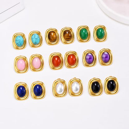 Chunky Gold Stud Earrings for Women 18K Gold Plated Hypoallergenic Chunky Statement Earrings Big Natural Crystal Stone Earring Gift for Women - color: Black Obsidian