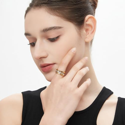 Gold Stackable Rings for Women Non Tarnish, Dainty Stackable 18k Gold Plated CZ Cubic Zirconia Rings, Gold Knuckle Women Rings Set - color: G2, size: 9
