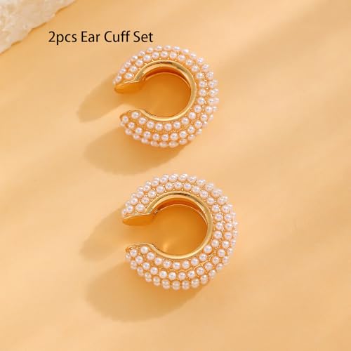 Ear Cuffs Non Piercing for Women Dainty Pearl Ear cuff Earring Stack Earrings Set Lightweight Jewelry Trendy Gifts