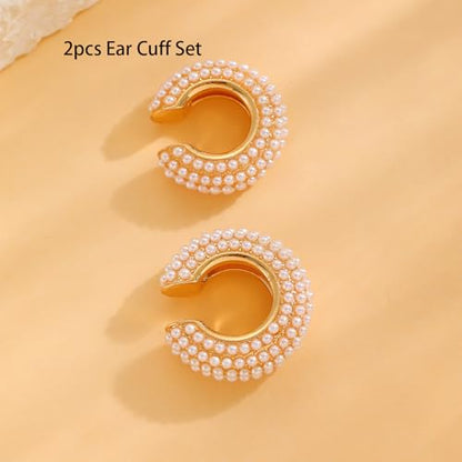 Ear Cuffs Non Piercing for Women Dainty Pearl Ear cuff Earring Stack Earrings Set Lightweight Jewelry Trendy Gifts