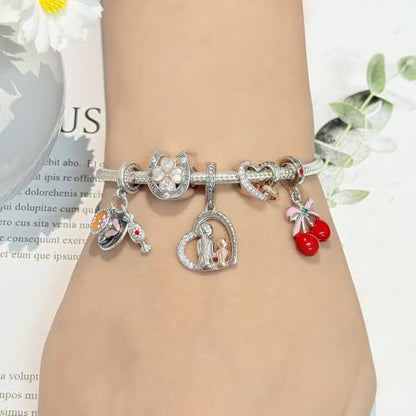 925 Sterling Silver Bead Charm for Pandora Bracelets and Necklaces,Pink Bow Cherry Butterfly Blue Ocean Pendant Bead Charms Jewelry Present Valentines Gifts for Wife/Girlfriend Women - style: Candy Coffee Charms