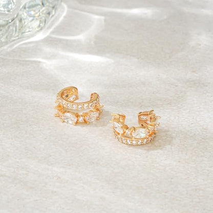 WEARON Ear Cuff Earrings for Women, Ear Cuffs Non Piercing, 14K Gold Plated Jewelry Zircon Diamond Turquoise Earrings Hypoallergenic Jewelry Gifts for Woman - color: White/Single