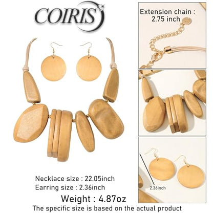 Coiris Chunky Statement Necklace and Earring Sets for Women Boho Wooden Necklaces Earrings Jewelry Set for Women - color: Beige
