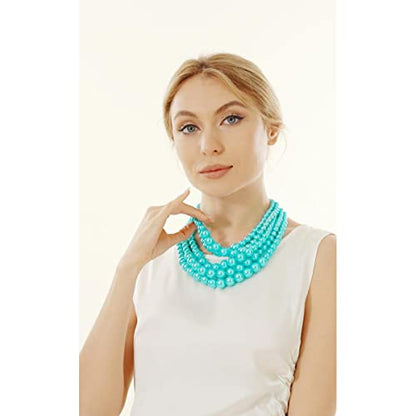 JNF Large Faux Pearl Necklaces for Women Multi strand Pearl Necklace Bracelet and Earrings Set 1920s Costume Pearls Necklace Jewelry Accessories - color: Light blue