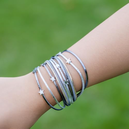 Boho Cute Star Leather Wrap Bracelets Stackable Western Chunky Jewelry | Bohemian Statement Layered Stack Magnetic Clasp Cuff Bangle Fashion Festival Hippie Cowgirl Country Outfits for Women Trendy - color: Black