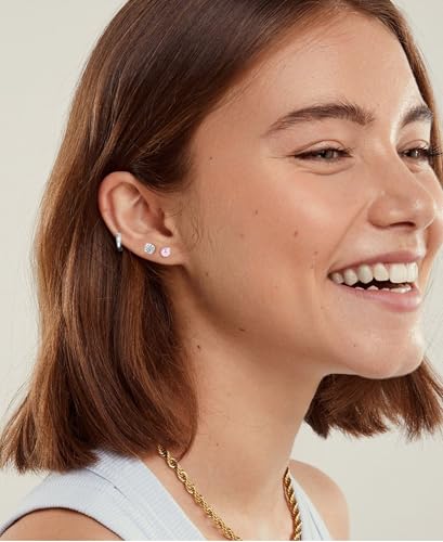Staligue 8 & 21 Pairs Hypoallergenic Screw Back Earrings for Women – 20G Surgical Steel Flat Back Studs with Heart, CZ, Pearl, Star & Ball Designs | Tiny Cartilage Jewelry Options - color: Silver