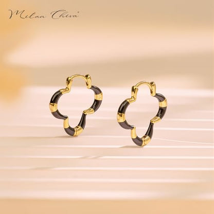 Milan Chiva 14K Gold Plated Small Huggie Dangle Earrings | Lightweight Trendy Heart Dainty Jewelry Hypoallergenic Chunky Gold Hoops Earrings Jewelry Mothers Day Gift for Women - color: I-Black