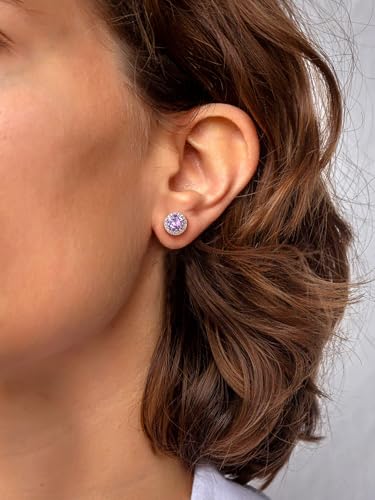 Suplight 925 Sterling Silver Birthstone Stud Earrings for Women, Round/Heart/Teardrop/Square Crystal Diamond Earrings for Women, Dainty Birthday Gifts Jewelry - color: style a-06. round-June(Created Alexandrite)