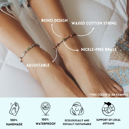 Made by Nami Boho Surfer Anklet Waterproof & Adjustable Beaded Anklets for Women Beachy Ankle Bracelet Made from Waxed Cotton Rope and Beads for Summer and Hippie Style - color: Multi Beads
