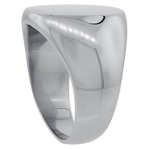 Sabrina Silver Surgical Stainless Steel Oval Signet Ring Solid Back Flawless Finish 5/8 inch sizes 5 to 10