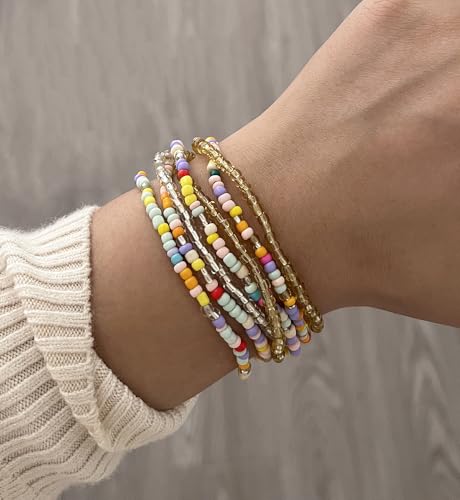 Gold Bracelets Set for Women Trendy, 14K Real Gold Plated Jewelry for Women Dainty Chain Bracelet Stack, Non Tarnish Gold Stackable Bracelets Pack Fashion Accessories Gifts - color: Style 4-Small acrylic bead bracelets