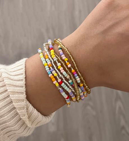 Gold Bracelets Set for Women Trendy, 14K Real Gold Plated Jewelry for Women Dainty Chain Bracelet Stack, Non Tarnish Gold Stackable Bracelets Pack Fashion Accessories Gifts - color: Style 4-Small acrylic bead bracelets