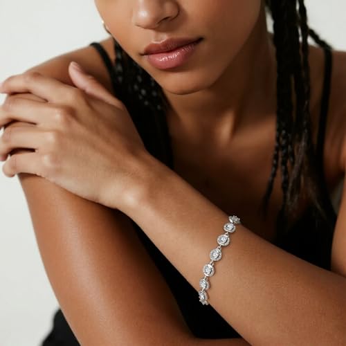 Tennis Bracelet for Women 14K Gold Plated Cubic Zirconia Bracelet,Classic Crystal Tennis Bracelet, Rhinestone Delicate Bracelet Gift for Her - style: Oval Cut-White