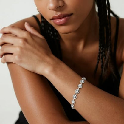 Tennis Bracelet for Women 14K Gold Plated Cubic Zirconia Bracelet,Classic Crystal Tennis Bracelet, Rhinestone Delicate Bracelet Gift for Her - style: Oval Cut-White