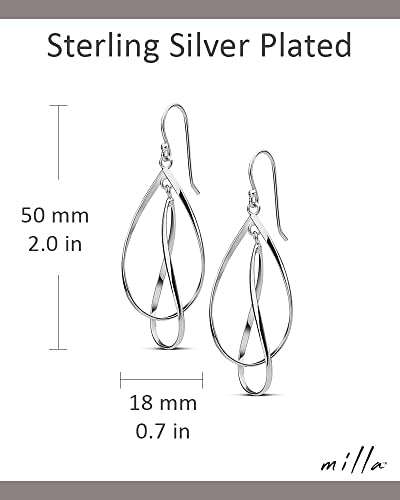Milla Dainty Silver Drop Earrings for Women and Dangling Gold Earrings | Hypoallergenic, Easy to Wear, Available in 14K Gold, Rose Gold, or Silver Plated Finish, Different Designs - color: Double Teardrop / Sterling Silver Plated