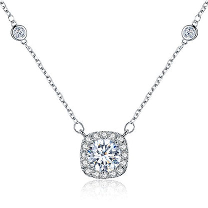 SBLING Platinum Plated Cubic Zirconia/Austrian Crystal Cushion Shape Halo Pendant Necklace/Earrings - color: Fixed pendant-Cubic Zirconia