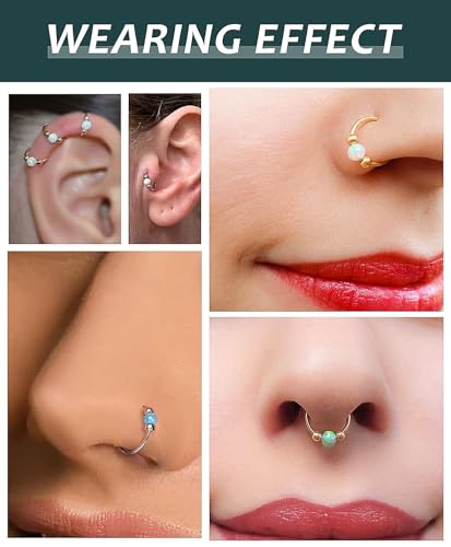2 Pcs Small Cartilage Hoop Earrings for Women Men, 18G Opal Silver Earrings Hypoallergenic 316L Surgical Steel Hinge Huggie Hoop Earrings for Helix,Tragus,Conch,Rook,Earlobe Piercing Jewelry Nose Ring - style: 1Pc8mm+1Pc10mm Blue Opal/Gold
