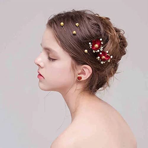 Yoursfs Clip on Earrings for Women Round Faux Pearl Earrings Clipon 18K Gold Plated Non Pierced Earring Jewelry - color: Yellow GP Red Pearl Clips on