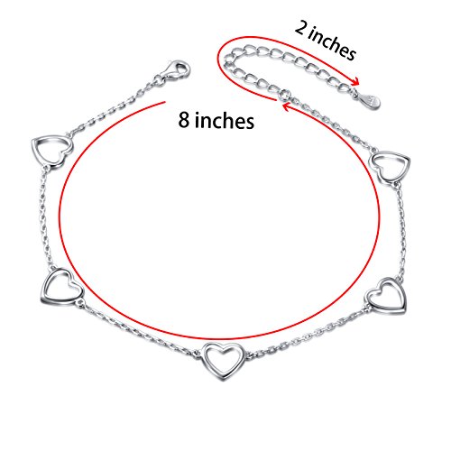 Anklet for Women 925 Sterling Silver Foot Adjustable Ankle Bracelet Jewelry - style: Heart
