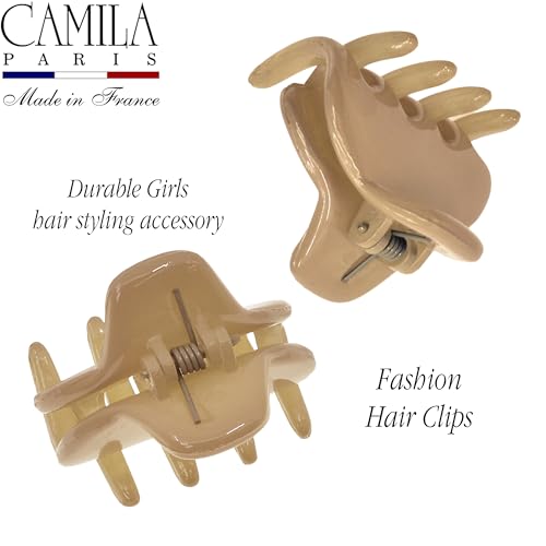 Camila Paris CP3660 French Hair Clip for Women, Small 1 inch Set of 2 Girls Hair Claw Clips Jaw Fashion Durable and Styling Hair Accessories for Women, Strong Hold No Slip Grip, Made in France - color: Nude 1" 2PK
