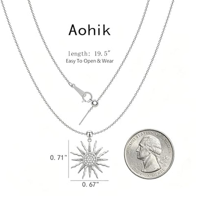 Dainty 14k Plated Gold Sun Necklace for Women, Trendy CZ Sunburst Pendant Necklace Non Tarnish Jewelry for Gifts - style: Platinum Sun