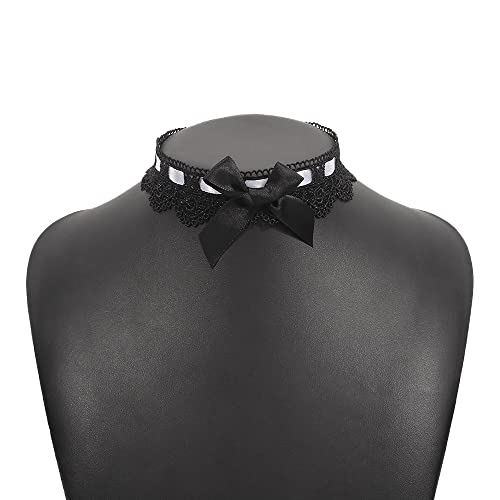 Asphire Sexy Lace Bow-knot Collar Choker Necklace Kawaii Lolita Heart Flower Choker Tie Cravat Jewelry Gift for Women Girls - color: Black