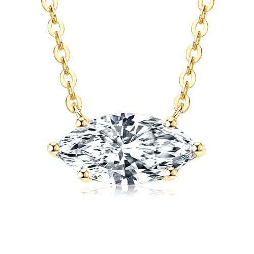 2CT Marquise Moissanite Pendant Necklace for Women | 6x12mm D Color Marquise Cut Moissanite, 14K Gold Plated Dainty Pendant Luxury for Wife Mom Birthday Gifts - color: Gold