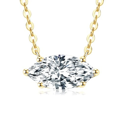 2CT Marquise Moissanite Pendant Necklace for Women | 6x12mm D Color Marquise Cut Moissanite, 14K Gold Plated Dainty Pendant Luxury for Wife Mom Birthday Gifts - color: Gold