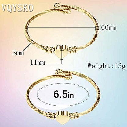 VQYSKO Heart Initials Stainless Steel Bracelet fo Woman Jewelry Gift - color: Gold A