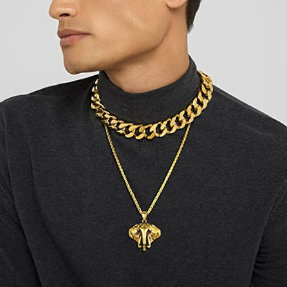 GOLDCHIC JEWELRY Africa Map Necklace for Men, Stainless Steel African Tribal/Egyptian Eye of Horus/I LOVE AFRICA/Elephant Map Hiphop Jewelry Unisex with 22'+2'Adjustable Chain - color: 3D Elephant - Gold, style: No Customization