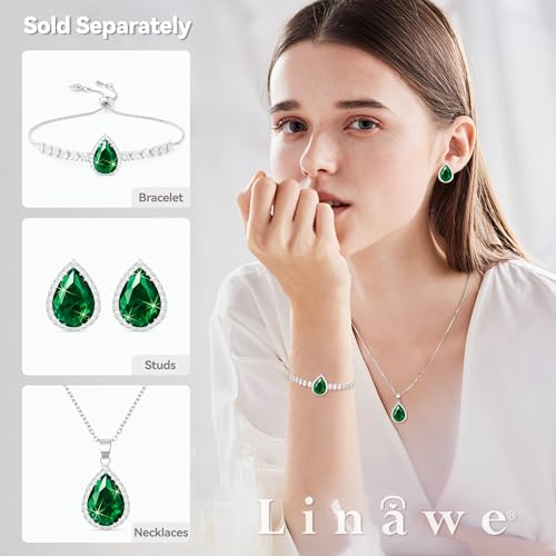 Linawe Crystal Chain Necklace for Women Trendy, Imitation Diamond Pendant, Statement Cubic Zirconia Boho Jewelry Set, 14K Gold/Rose Gold/Silver Birthstone Necklace - color: Silver,May