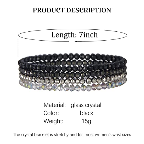 Noessla Beaded Boho Stretch Bracelet Colorful Stackable Crystal Beads Bracelets Trendy Costume Jewelry Mothers Day Gifts for Women - color: Black