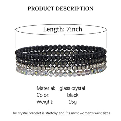 Noessla Beaded Boho Stretch Bracelet Colorful Stackable Crystal Beads Bracelets Trendy Costume Jewelry Mothers Day Gifts for Women - color: Black