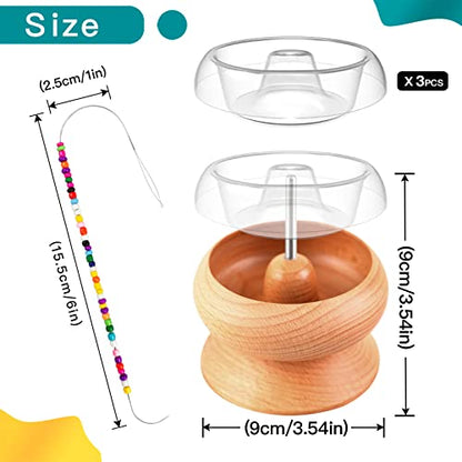 INDIVSHOW Clay Bead Spinner,Seed Beads Kit with 3 Pcs Quick Changed Trays,Beading Needles for Jewelry Making (Wooden)
