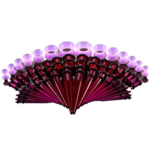 50Pcs Ear Stretching Kit 14G-00G: Acrylic Tapers Plugs Silicone Tunnels Hypoallergenic Gauges Expander Set Body Piercing Jewelry for Men Women - color: Purple
