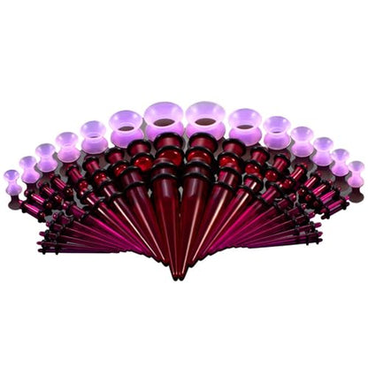 50Pcs Ear Stretching Kit 14G-00G: Acrylic Tapers Plugs Silicone Tunnels Hypoallergenic Gauges Expander Set Body Piercing Jewelry for Men Women - color: Purple