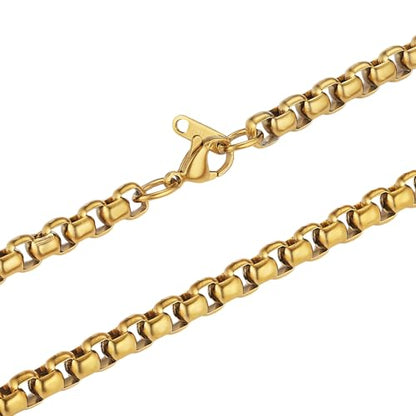 HZMAN 2-6mm Rolo Chain for Men Women Stainless Steel Men's Chain Necklace Round Box Link Chain Necklace 16-30 Inch - color: Gold, size: 16in, style: 2mm