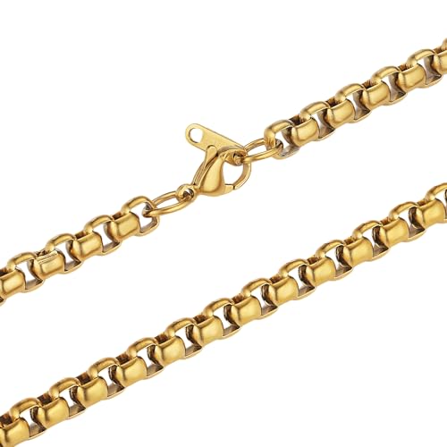 HZMAN 2-6mm Rolo Chain for Men Women Stainless Steel Men's Chain Necklace Round Box Link Chain Necklace 16-30 Inch - color: Gold, size: 28in, style: 2mm