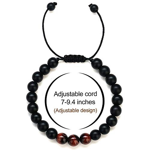 M MOOHAM Mens Bracelet - Beaded Natural Stone 8mm Tiger Eye Matte Agate Lava Rock Bracelets for Men Teen Boys Grandpa Dad Birthday Gifts Jewelry - style: 3 pcs Lava Rock&Tiger Eye Bracelets