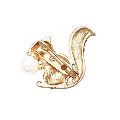 Rosemarie & Jubalee Women's Sparkling Crystal Pave Rhinestone Squirrel With Faux Pearl Nut Statement Brooch Lapel Pin, 1" - color: Gold Tone