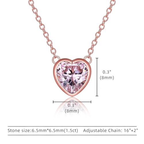 925 Sterling Silver Cubic Zirconia Necklace and Earrings Set for Women, Heart, Cushion, Round, Emerald Cut CZ, Solitaire Bezel Jewelry Set, CZ Bridal Jewelry Set, Bridesmaid Gift - style: Heart Cut(Rose Gold)