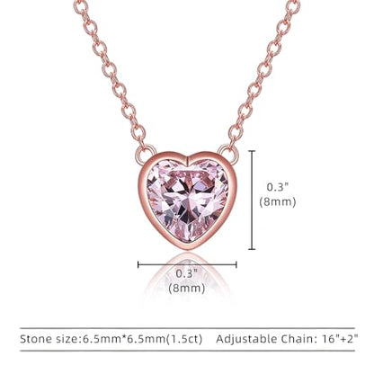 925 Sterling Silver Cubic Zirconia Necklace and Earrings Set for Women, Heart, Cushion, Round, Emerald Cut CZ, Solitaire Bezel Jewelry Set, CZ Bridal Jewelry Set, Bridesmaid Gift - style: Heart Cut(Rose Gold)