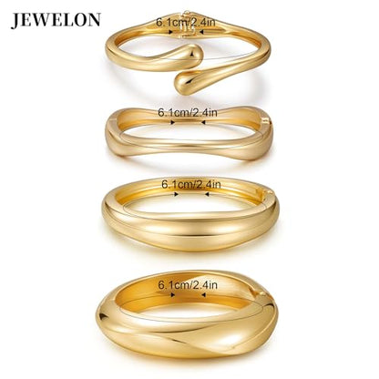 4 Pcs Chunky Gold Jewelry Set for Women, 14K Gold Plated Cuff Choker Collar Necklace, Teardrop Drop Earrings, Teardrop Wrap Ring, Hinged Cuff Bangle Bracelets, Statement Fashion Jewelry - color: 4 Pcs Gold Bracelet Set A