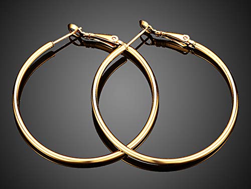 Gold Hoop Earrings,18K Gold Plated Rounded Hoops Earrings for Women - color: Yellow 60mm