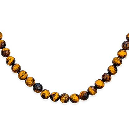 Bling Jewelry Simple Classic Hand Knotted Created Semi Precious Gemstone Round Ball 10MM Bead Strand Choker Collarbone Necklace Western Jewelry For Women Toggle Clasp 15 17 19 Inch - color: Brown Tigers Eye
